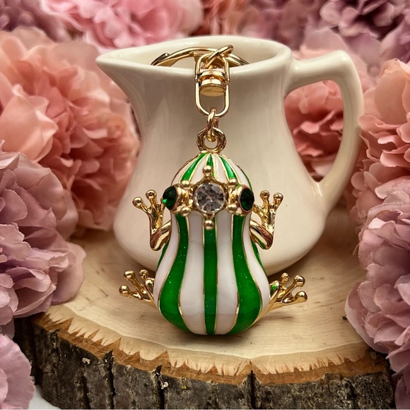 The Frog Prince Green and White Striped Keychain Charm - Picture 5 of 16